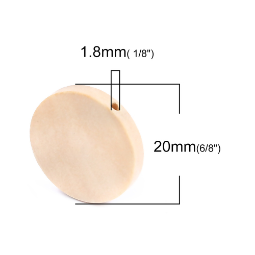 Wooden Beads, Round Flat, 20mm,50 ps