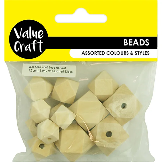 Wooden Beads Cube Mixed, Natural, 2cm, 1.5cm and 1cm, 13 pcs