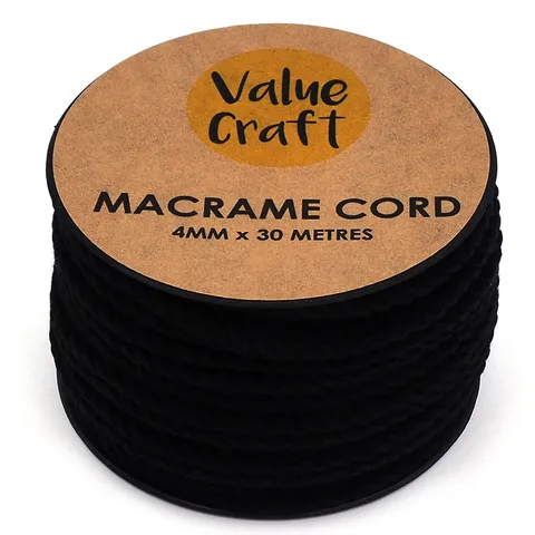 Macrame Cord Cotton Black, 4mm 30 metres