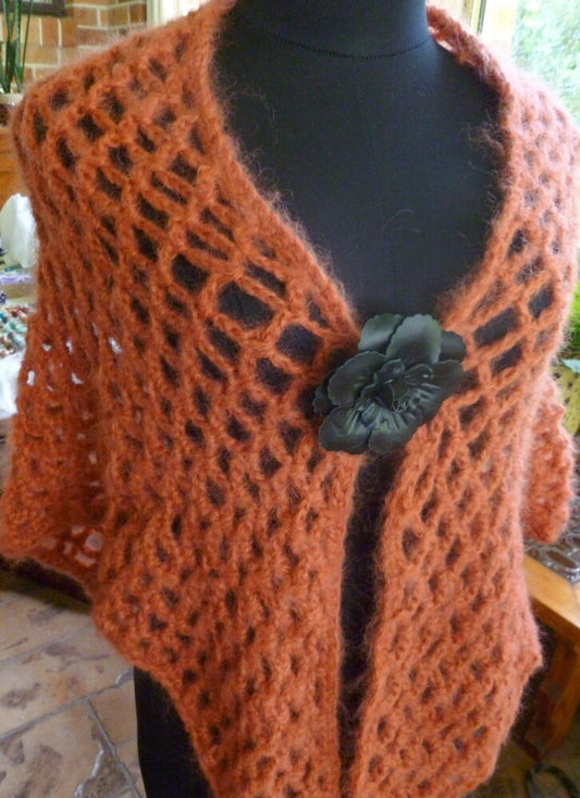 Shawl, Crocheted - Orange/Pinky - pretty, Brand New, Handmade