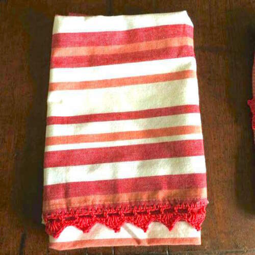 Tea Towels, Crocheted Edges, Set of 3, Red and White, Brand New