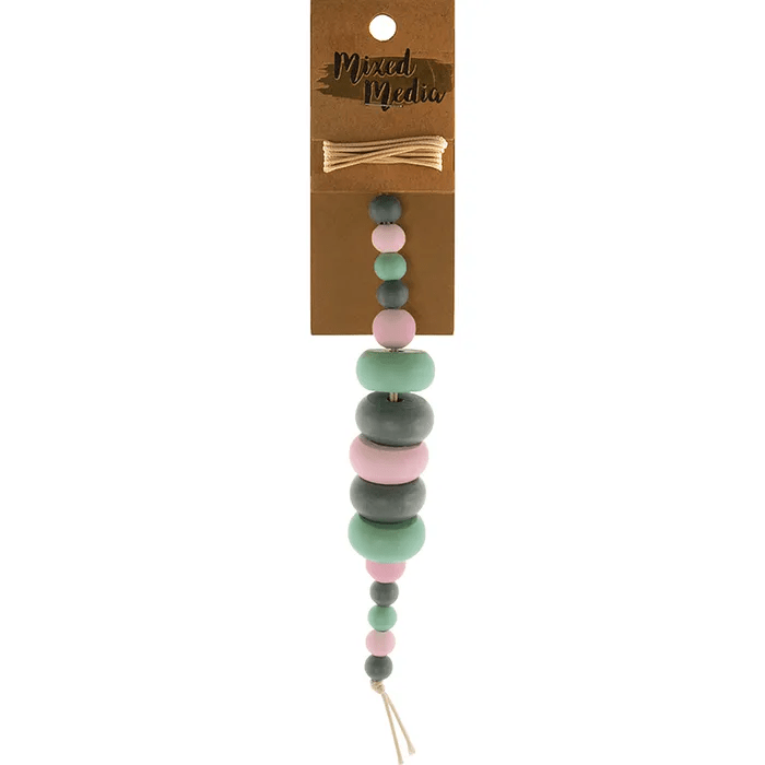 Wooden Beads Cube Mix, pink mint grey, 15pcs- plus 1 metre of twine