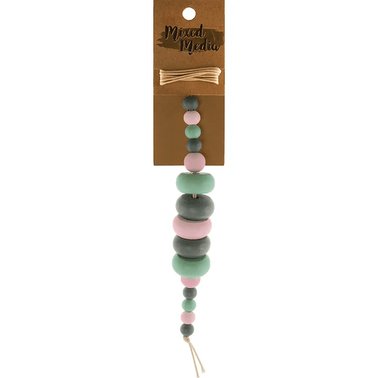 Wooden Beads Cube Mix, pink mint grey, 15pcs- plus 1 metre of twine
