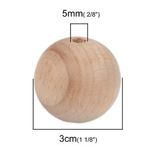 Wooden Beads Round, 30mm, 10pcs, BEECH WOOD