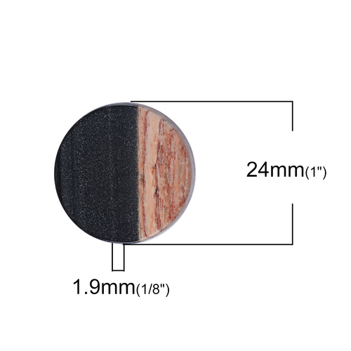 Resin Wood Effect Spacer Beads Flat Round, Black and Coffee, 24mm, 2pcs