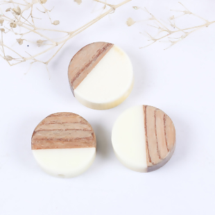 Resin Wood Effect Spacer Beads Flat Round, Off White and Coffee, 15mm, 2pcs