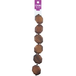 Wooden Beads Oval Faceted, Dark Brown 32mm, 13 pcs