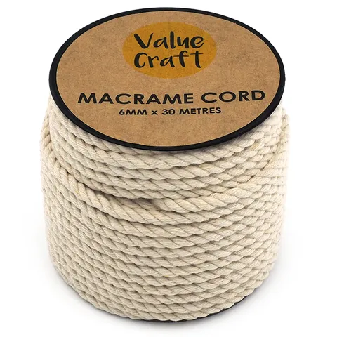 Macrame Cord Cotton Natural, 6mm 30 metres