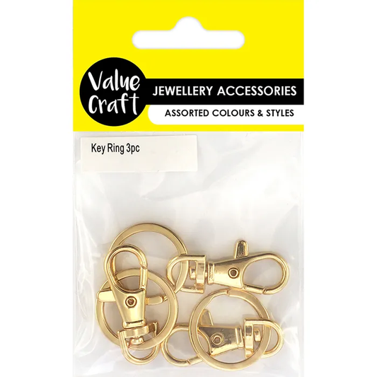 Key Ring, Gold Plate with Swivel Clasp, 3pc