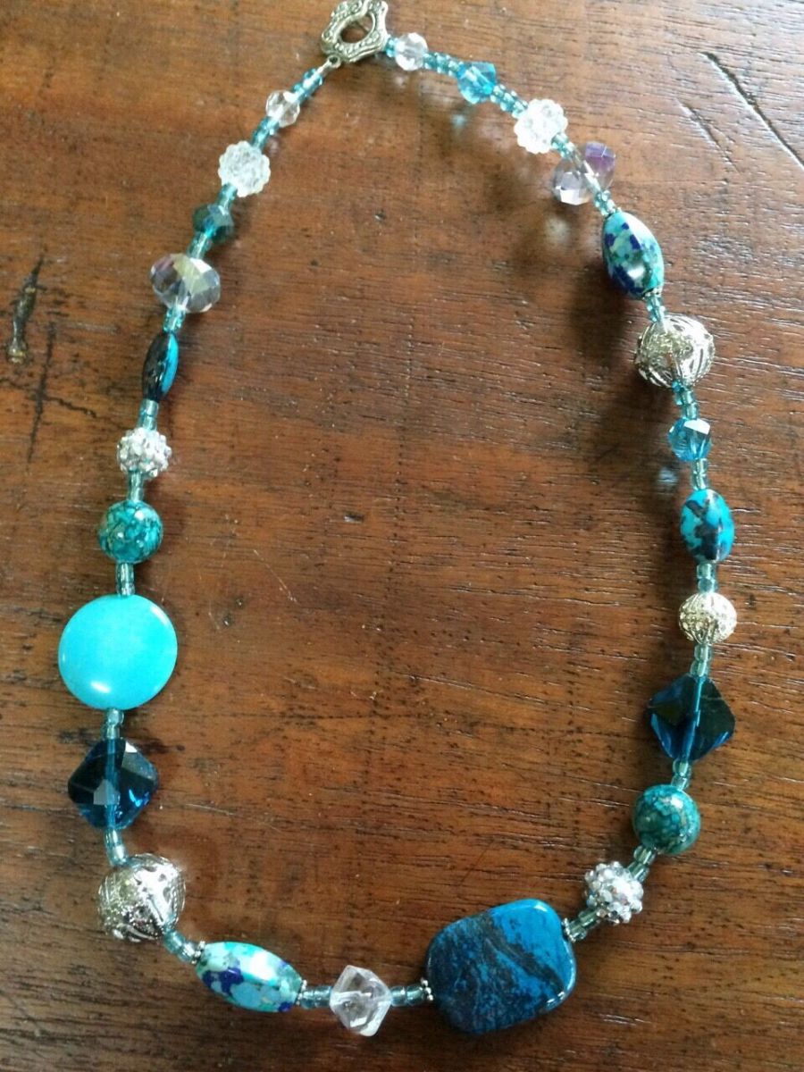 Womens Necklace, Blues and Silver, Handmade, 54 cm