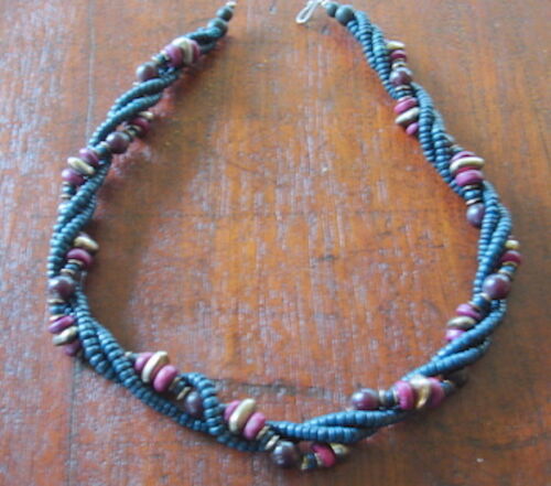 Necklace, Wooden, 1980"s Twisted- 54cm - Vintage