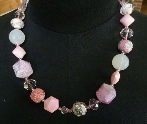 Necklace, Coconut Ice tones, Beaded Handmade, 54 cm, Brand New