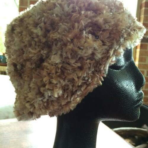 Hat, Knitted, Light Brown Fluffy, Adult Size, Handmade - Brand New