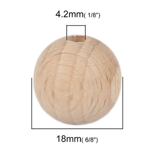 Wooden Beads Round, 18mm, 20pcs, BEECH WOOD