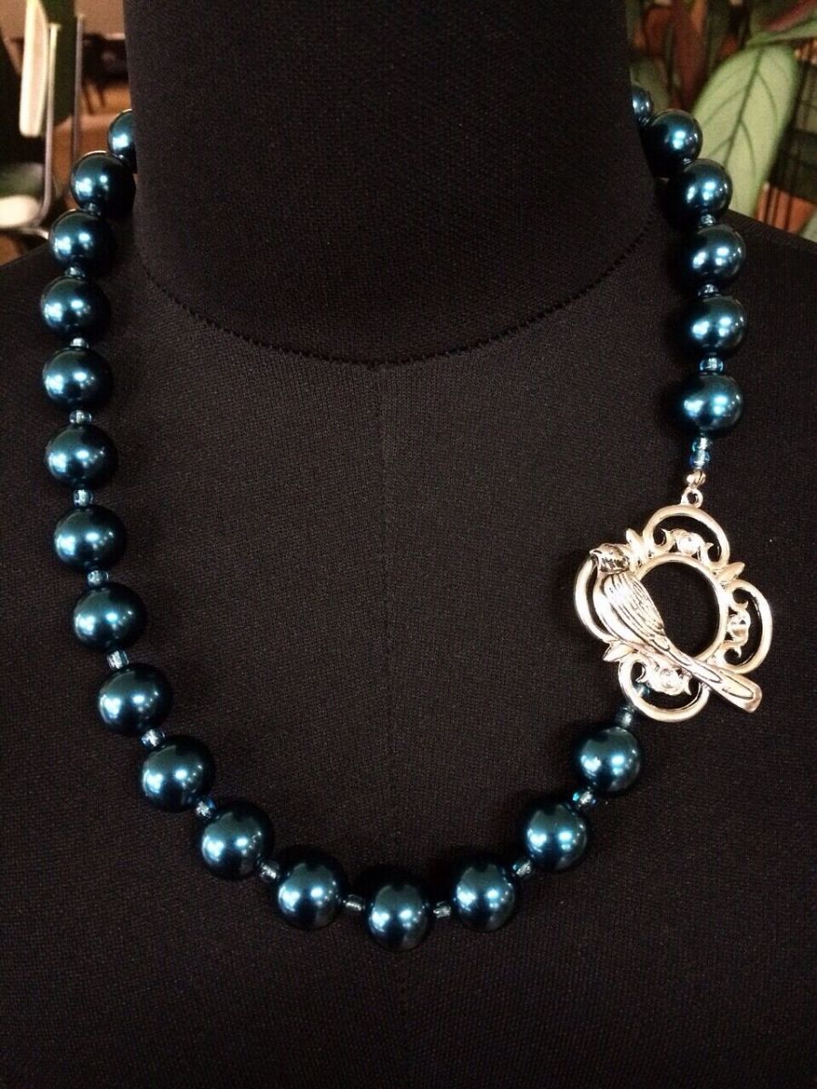 Necklace, Ornate Bird Clasp, Handmade, 54 cm