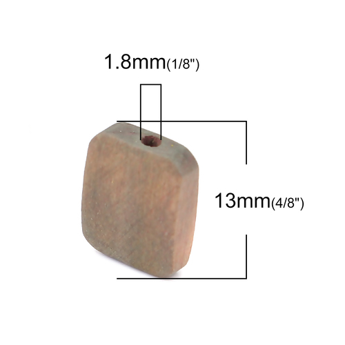 Wooden Beads, Rectangle light brown, 13mm x 11mm  20pcs