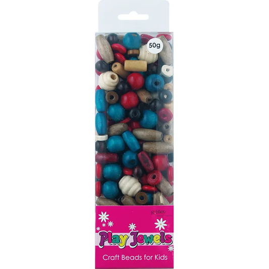 Wooden Beads Mix, Assorted shapes, 50 grams