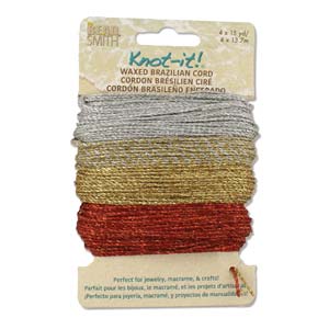 Knot it Waxed Poly Cord 2ply (1mm) - Metallics 10 yards of each
