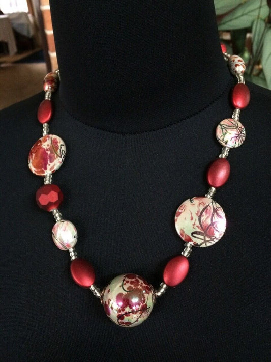Women's Necklace, Dark Red Beads, Handmade, 54 cm