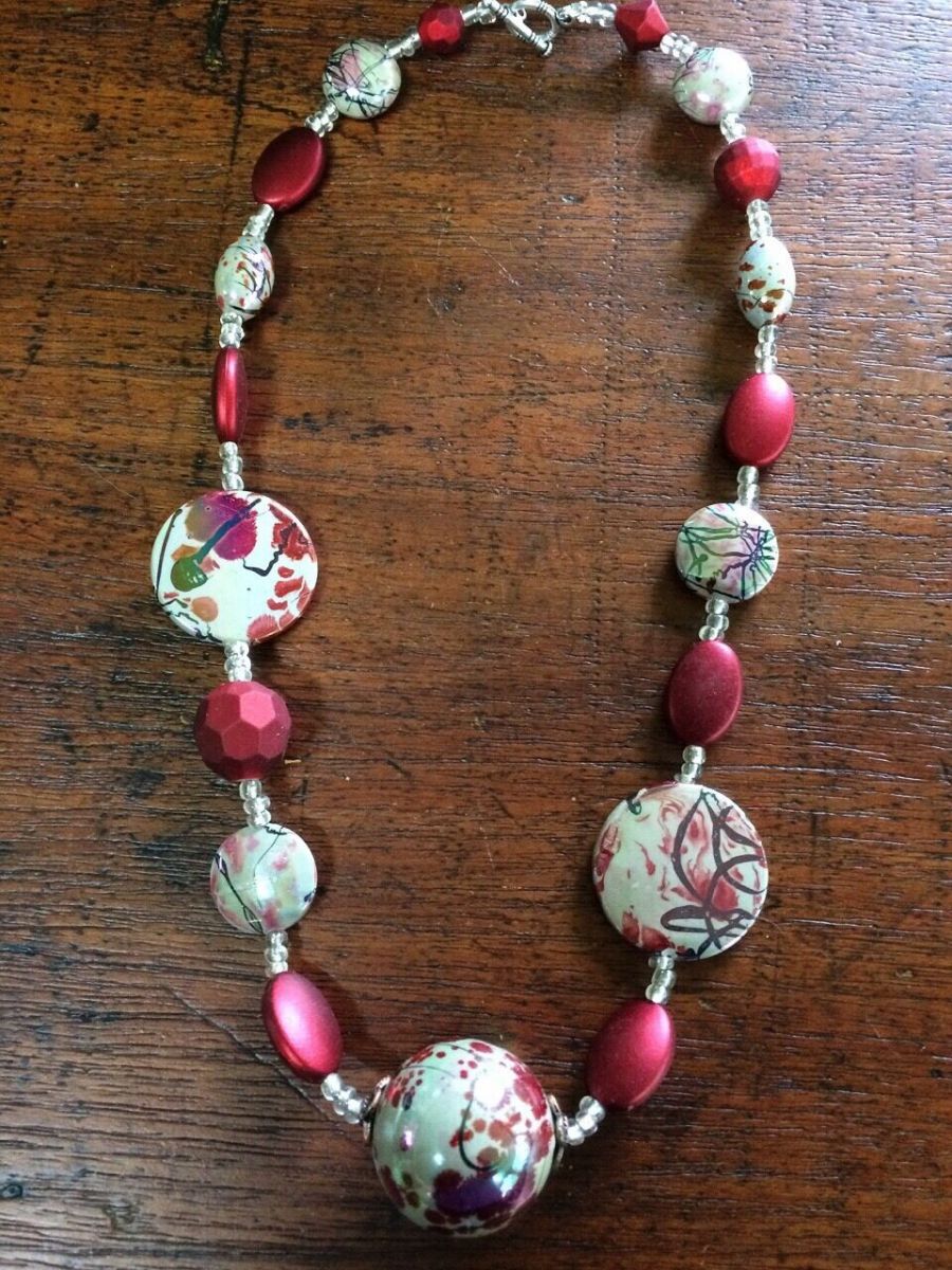 Women's Necklace, Dark Red Beads, Handmade, 54 cm