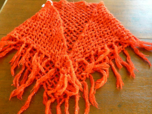 Shawl, Crocheted - Orange with Silver Flecks - Girls, Brand New, Handmade