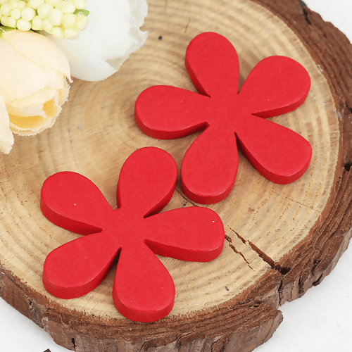 Wooden Flower Red 35mm x 33mm, 5 PCs