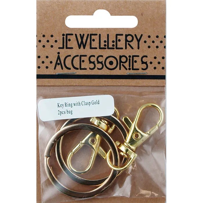 Key Ring, Gold Plate Chain with Clasp, 2pc