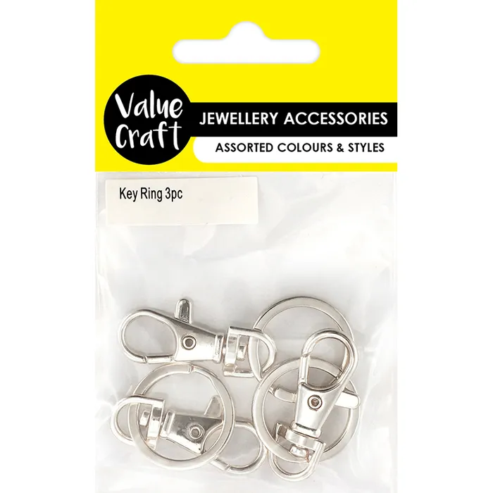 Key Ring, Antique Silver Plate with Swivel Clasp, 3pc