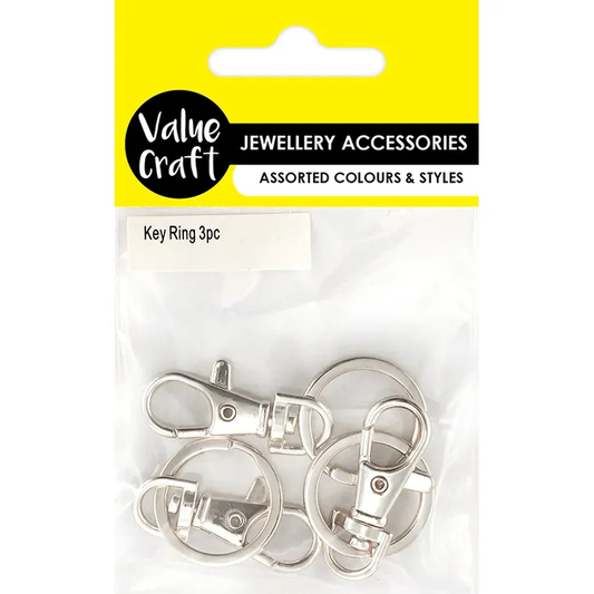 Key Ring, Antique Silver Plate with Swivel Clasp, 3pc