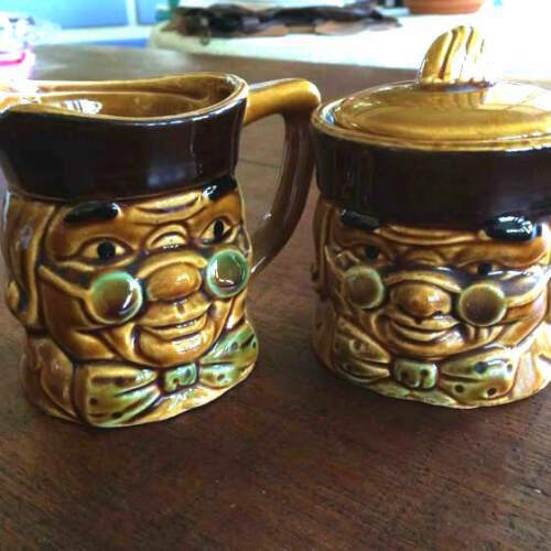 Milk Jug and Sugar bowl - Made in Japan - strange faces