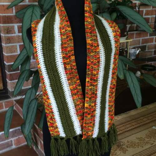 Scarf, Crocheted Striped, Handmade, Brand New