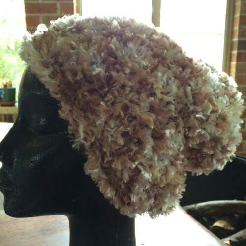 Hat, Knitted, Light Brown Fluffy, Adult Size, Handmade - Brand New