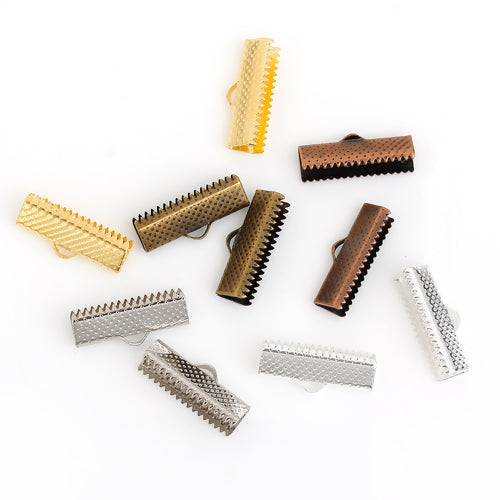 Ribbon Crimp Ends, Mixed plated textured finish, 16x7mm. 100pcs