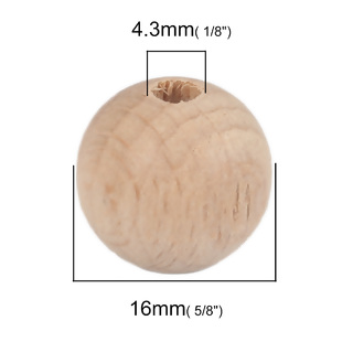 Wooden Beads Round, 16mm, 20pcs, BEECH WOOD