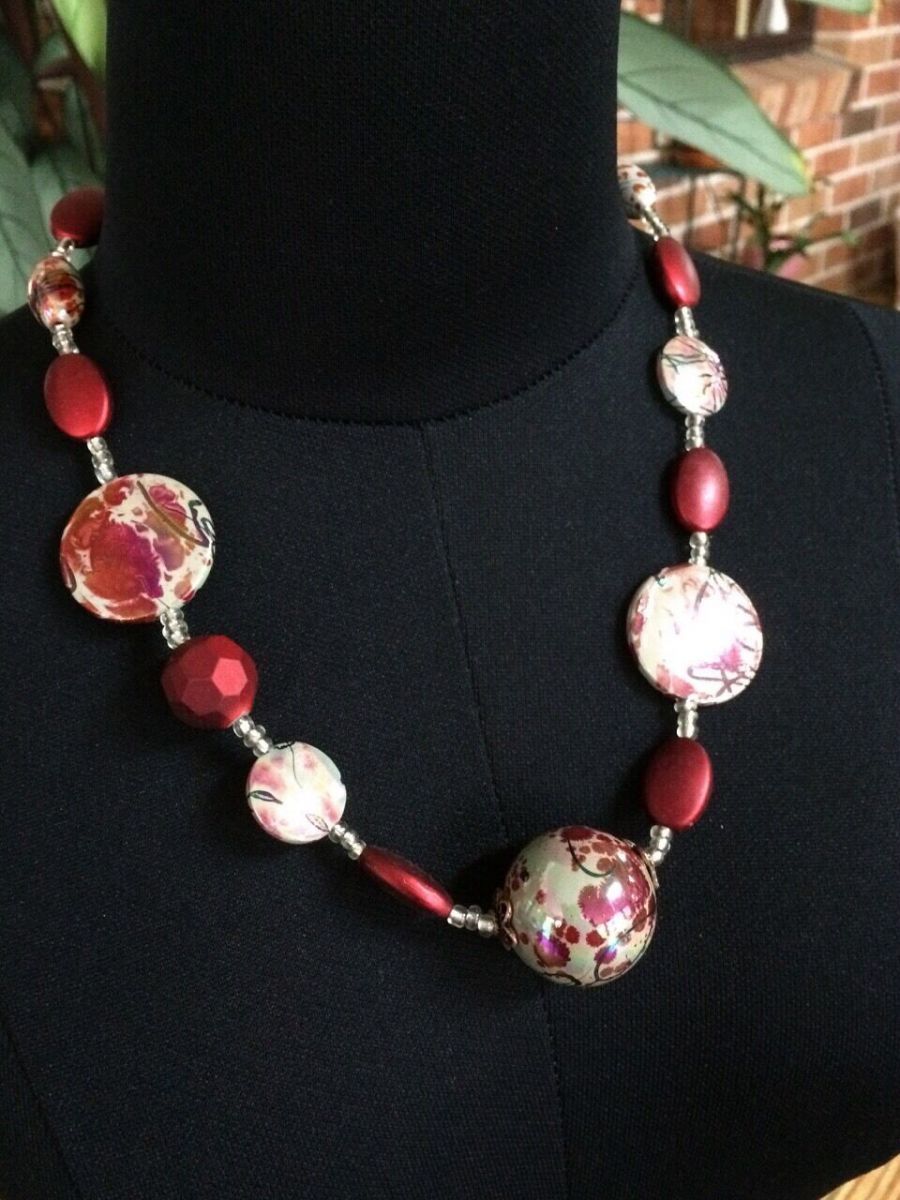 Women's Necklace, Dark Red Beads, Handmade, 54 cm