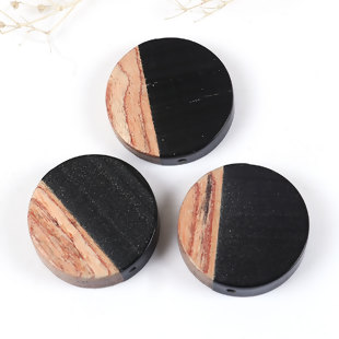 Resin Wood Effect Spacer Beads Flat Round, Black and Coffee, 24mm, 2pcs