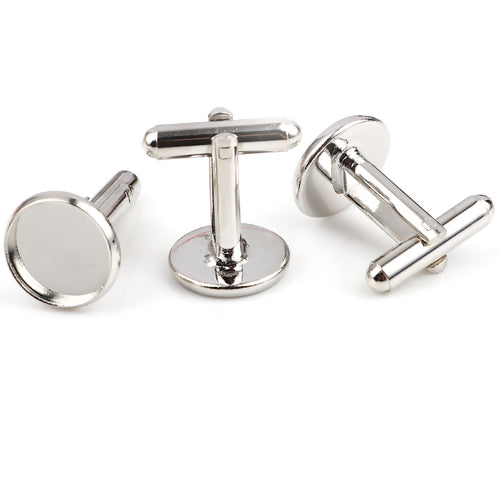 Antique Silver, Cuff link, 26x14mm, (fit 12mm dia) round bezel 5 pcs