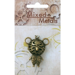 Antique Bronze Pendant, 3D Bear with Ears 1pc, - Ribtex Mixed Metals