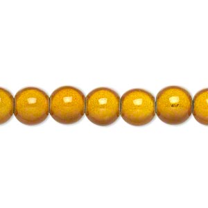 Bead, acrylic, gold, 8mm round. 16-inch strand
