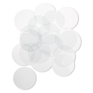 Art glass, clear, 1.5 inch flat round with cut edges, 0.90mm thick. 20pcs