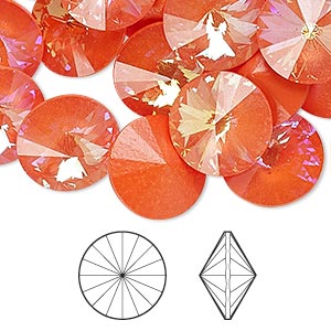 Swarovski Rivoli Crystal Ultra Orange Ab, 14mm, 2pcs