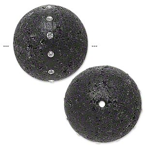Lava Rock Bead with Swarovski clear crystals, 25mm round. 1pc - Focal Bead