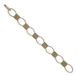 Antique Brass, 7 links, 11x10mm textured rectangle and 20x14.5mm oval, 7-1/2 inches, Bracelet, 1pc