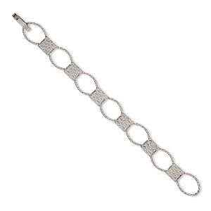 Antique Gunmetal, 7 links, 11x10mm textured rectangle and 20x14.5mm oval, 7-1/2 inches, Bracelet, 1pc