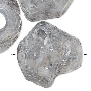Acrylic Beads, Vintage German, Marbled Grey and White, large nuggets, 3 pcs