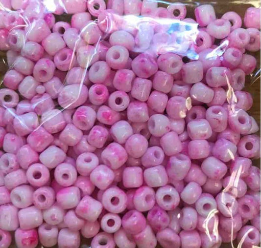 Seed Beads, Opaque Pink Variegated size 6/0 (3.6mm), 25 grams