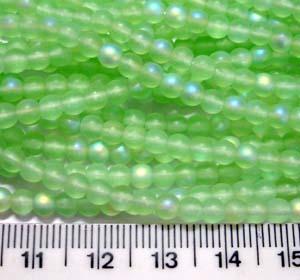 Czech beads round 4mm matte/ab peridot  15 inch strand