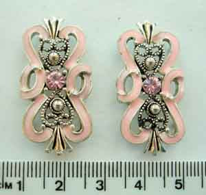 Slider Spacer Bar - Metal Enamel  Pink Rhinestone bead, 22 x 17mm,  2pcs