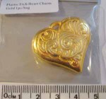 Gold Plastic Etch Heart Charm, 35mm  1pc