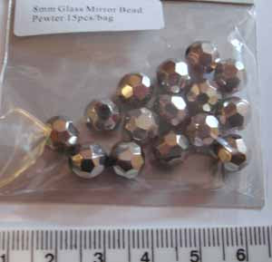 Glass Mirror Beads Pewter 8mm 15pcs